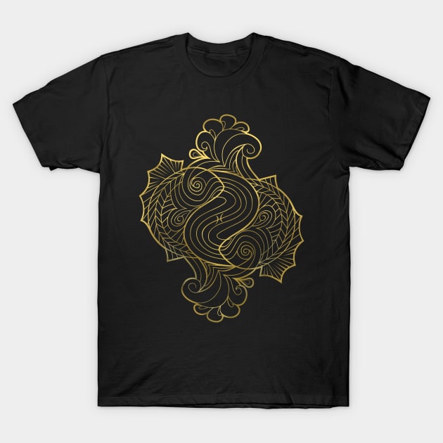 Pisces gold T-Shirt by elangkarosingo